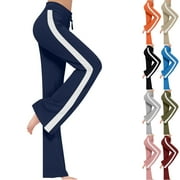 Flare Leg Workout Pants with Stripe Down the Side for Women Summer Plus Size Yoga Drawstring Leggings 2025 Dressy Casual Athletic Trousers,Army Green,M
